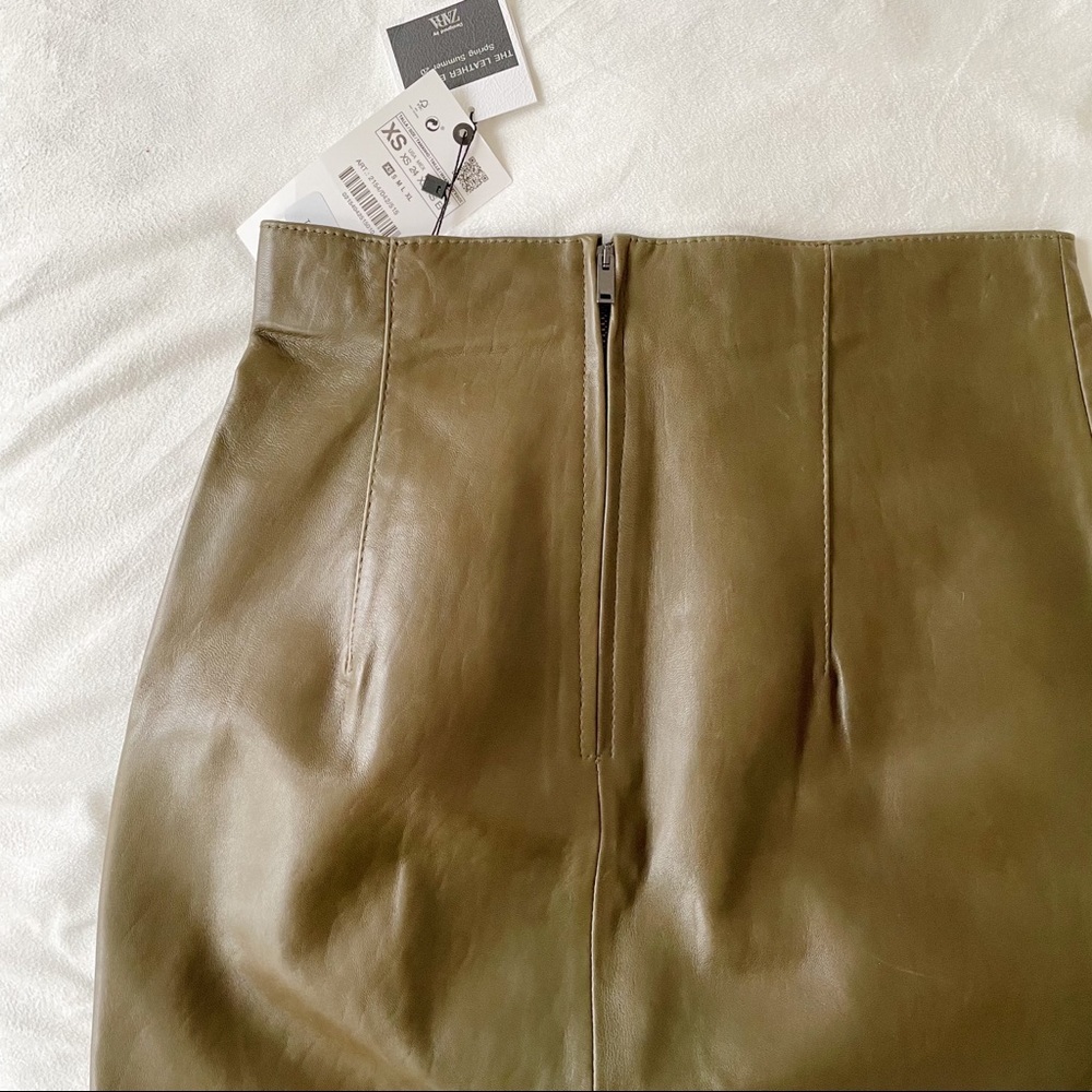 Zara Real Leather Mini Skirt - Olive Green Size XS - Picture 6 of 6